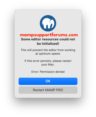 Some Editor Resources Could Not Be Initialized Mamp